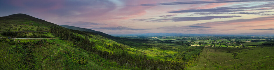 Panoramic view of the Vee Pass, a v-shaped turn on the road leading to a gap in the Knockmealdown mountains in Clogheen county Tipperary, Ireland