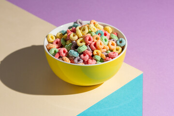 cup with cereals on a colored bucket