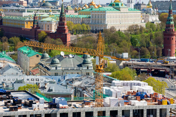 Top view of the reconstruction of an old building near the Moscow Kremlin Moscow