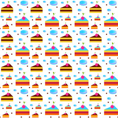 Cake slices and cookies colorful seamless pattern