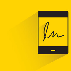 e signature on smartphone icon on yellow background