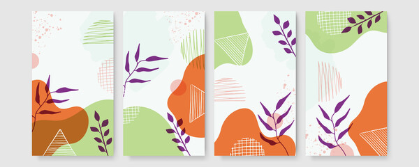 Naklejka premium Vector design templates in simple modern style with copy space for text, flowers and leaves - wedding invitation backgrounds and frames, social media stories wallpapers 