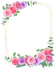 優しい色使いの花と植物の美しい白バックフレームイラスト素材