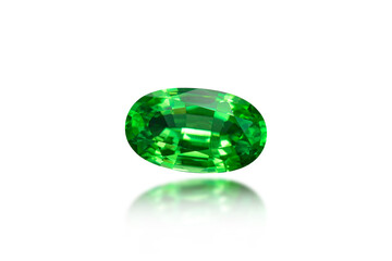 Natural tsavorite garnet gem. Rich grass green, transparent, oval faceted, loose, semiprecious...