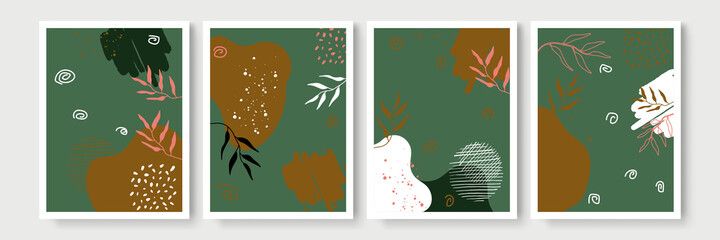 Abstract art botanical pink background vector. Luxury wallpaper with pop and earth tone watercolor, leaf, flower, tree and gold glitter. Minimal Design for text, packaging, prints, wall decoration.