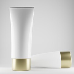 white tube of cream with gold lid blank for mockup 