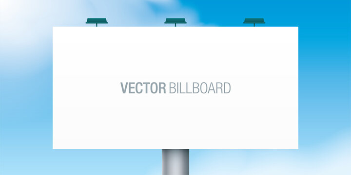 Billboard standing on a blue sky background. Vector mock-up of an advertising banner with copy space.