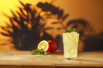 Summer drink on desk and free space for your decoration 