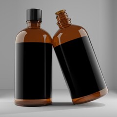 amber glass bottle with blank label for mockup 
