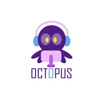 business logo design cute purple octopus line icon vector illustration