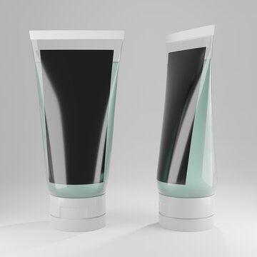 The Clear Transparent Plastic Tube With Gel Inside And Blank Label For Mockup 