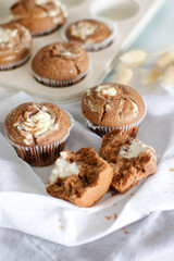 Chocolate cupcakes with a curd cheese cap. Mini cakes with cottage cheese and coconut cream.