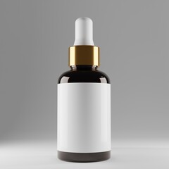 amber brown dropper glass bottle with gold lid blank label for mockup