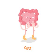 Gut digestion character. Human internal organ sign.