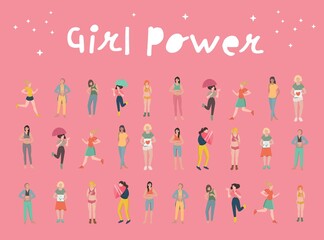 Girl power horizontal poster. Woman rights concept.