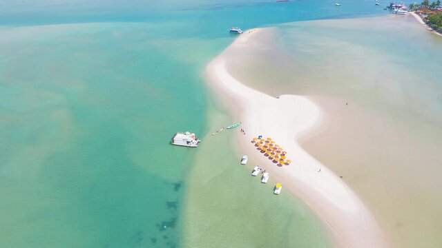 Drone flight over Conchas beach in Barra de S&atilde;o Miguel, Alagoas, Brazil