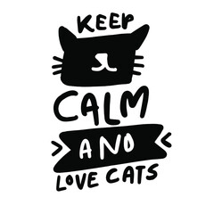 Cat. Hand drawn illustration. Funny hand lettering quote
