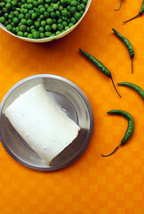 Cottage cheese, peas and green chilies 