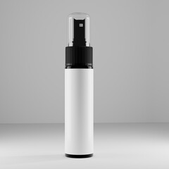 black spray bottle with clear cap and blank label for mockup