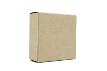 Single closed cardboard box isolated on white background. Carton cube