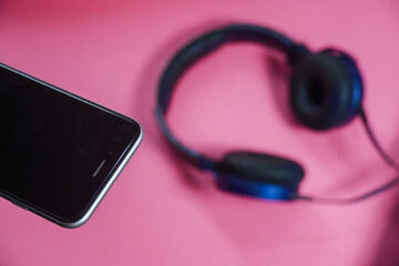mobile and headphone isolated background