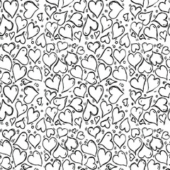 Seamless hearts vector pattern. Doodle vector with hearts icons on white background. Vintage hearts pattern, sweet elements background for your project, menu, cafe shop. 