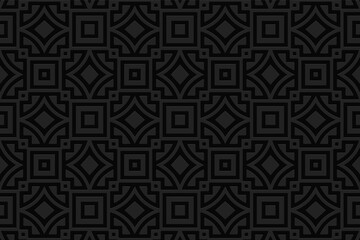 3D volumetric convex embossed geometric black background. Ethnic ornament with classic pattern in handcrafted style
Islam, Arabic, Indian, Turkish, Pakistani, Chinese, ottoman motives.