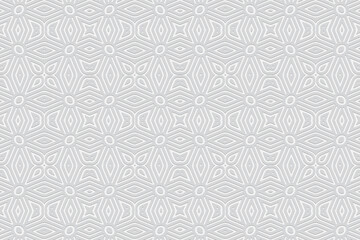 3d volumetric convex embossed geometric white background. Ethnic ornament with artistic pattern in handcrafted style
Islam, Arabic, Indian, Turkish, Pakistani, Chinese, ottoman motives.
