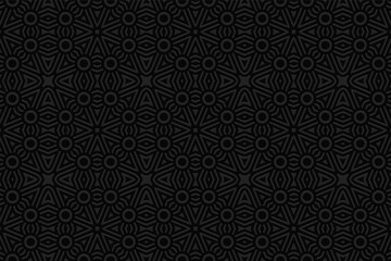 3D volumetric convex embossed geometric black background. Ethnic ornament with modern pattern in handcrafted style
Islam, Arabic, Indian, Turkish, Pakistani, Chinese, ottoman motives.
