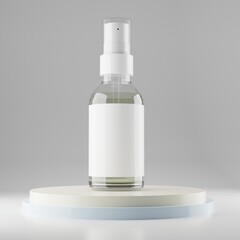 clear transparent glass spray bottle with a blank label for mockup