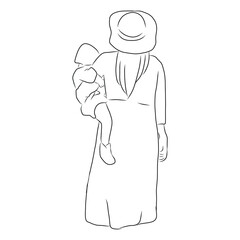 line drawing of mother holds and hugs her child