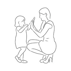 line drawing of mother playing with her child