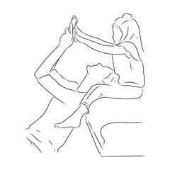 line drawing of mother plays the phone with her child