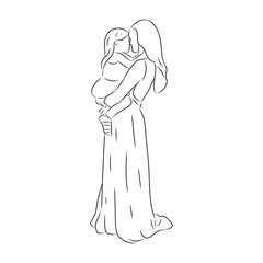 line drawing of mother held her baby in her arms