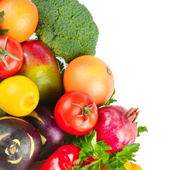 Vegetables and fruits isolated on a white background.