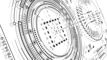 Technology background . HUD elements .Engineering concept.Rotating mechanism of round parts .Technological innovation .3d illustration.