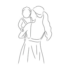 line drawing of mother holds her child