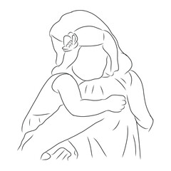 line drawing of mother and child hug each other