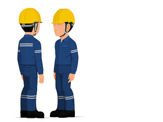 Two industrial worker have a meeting on white background