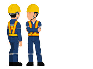 Two industrial worker have a meeting on white background