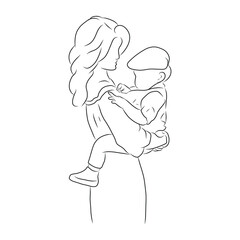 line drawing of mother is carrying baby