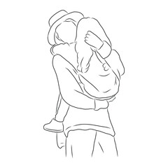 line drawing of Mother hugs her child