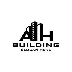 Building construction logo design with initial AH