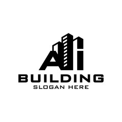 Building construction logo design with initial AI