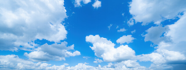Naklejka na ściany i meble Blue sky, cloudscae background banner panorama , with clouds and sun