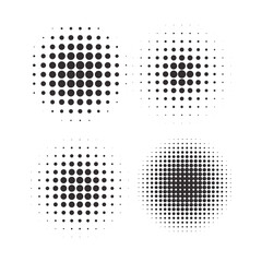 Halftone circles, halftone dot pattern texture set on white background