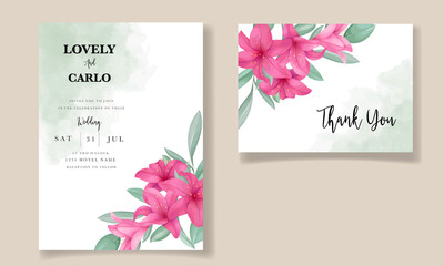Beautiful wedding invitation card with elegant hand drawn lily flower