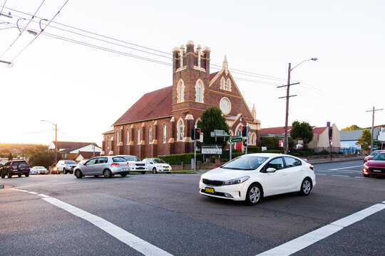 Car Crossing Intersection With Traffic Lights On Glebe Rd, Adamstown, Newcastle