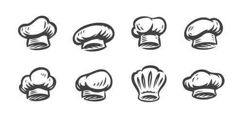 Chef hats and caps set. Cooking, restaurant symbol vector illustration