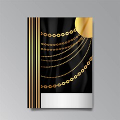 Art Deco template golden black, A4 page, menu, card, modern invitation, Moon stars and city lights in a Art Deco